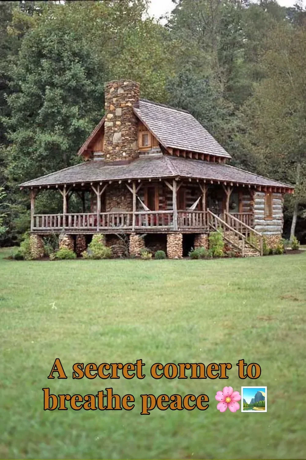 A tranquil and serene peaceful corner in nature with blooming flowers and lush greenery.