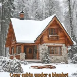 Cozy cabin surrounded by snow, evoking warmth and winter charm.
