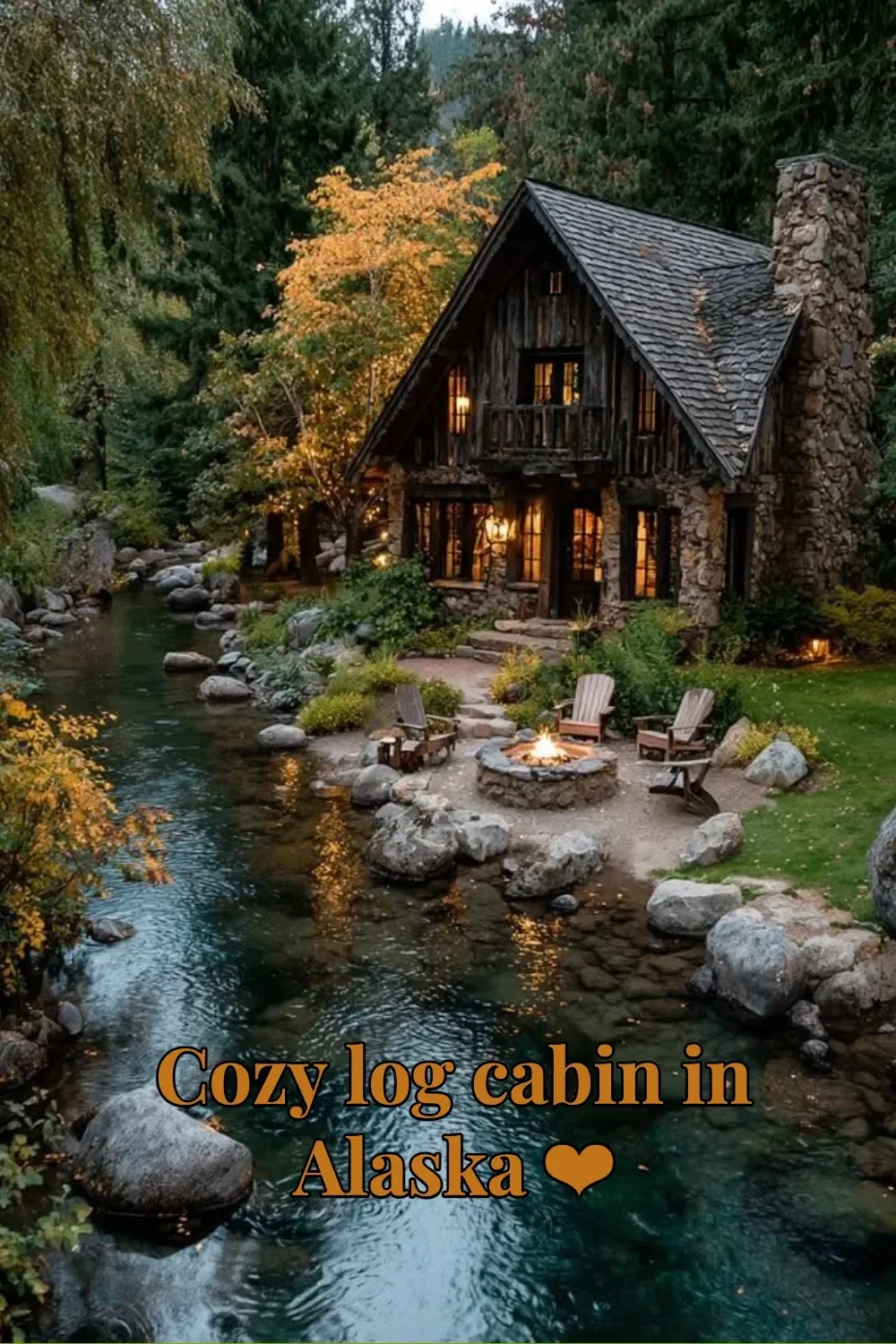 Cozy log cabin nestled in the Alaskan wilderness with scenic views.