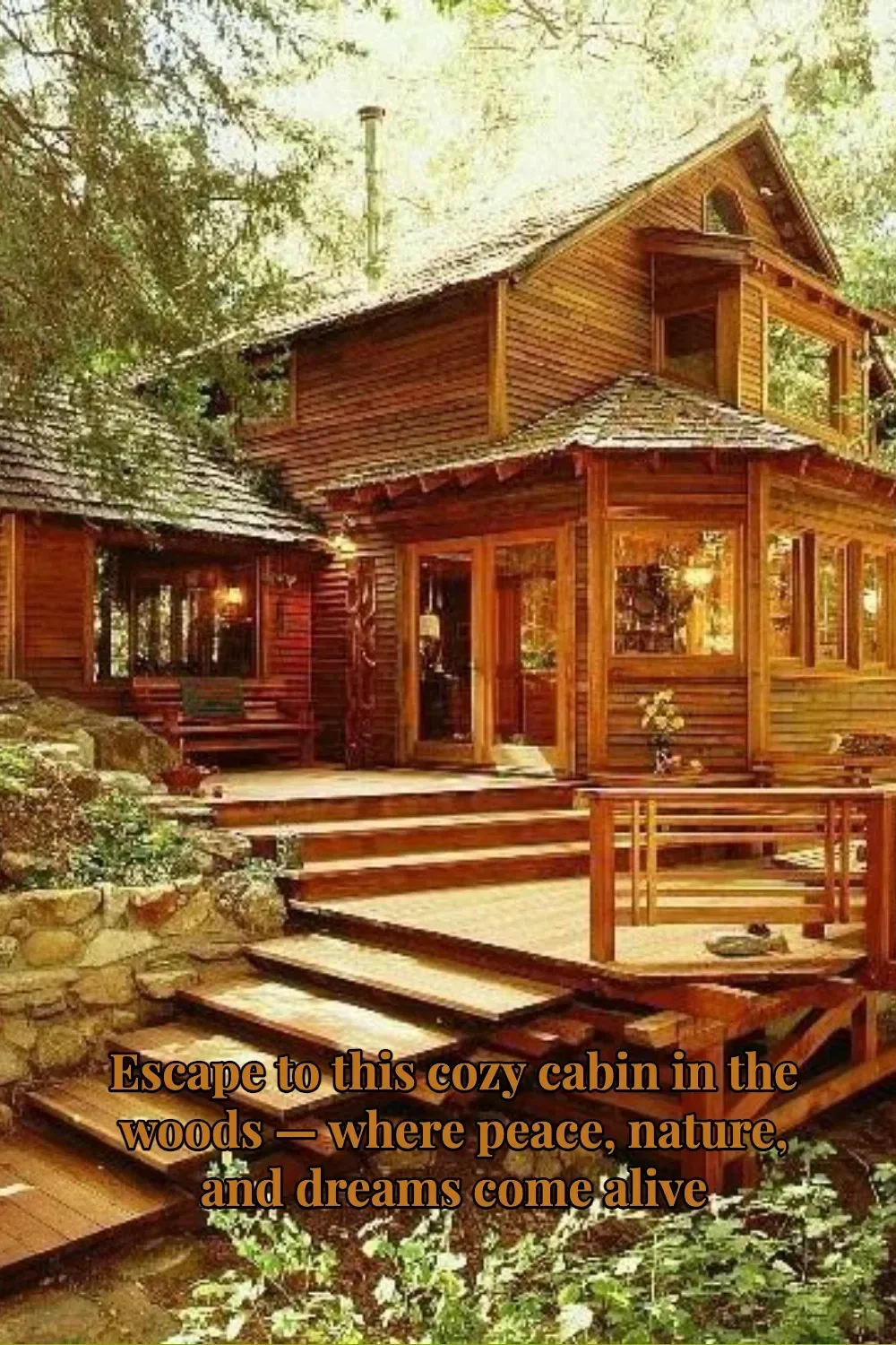 Cozy cabin in the woods offering peace and tranquility in nature.