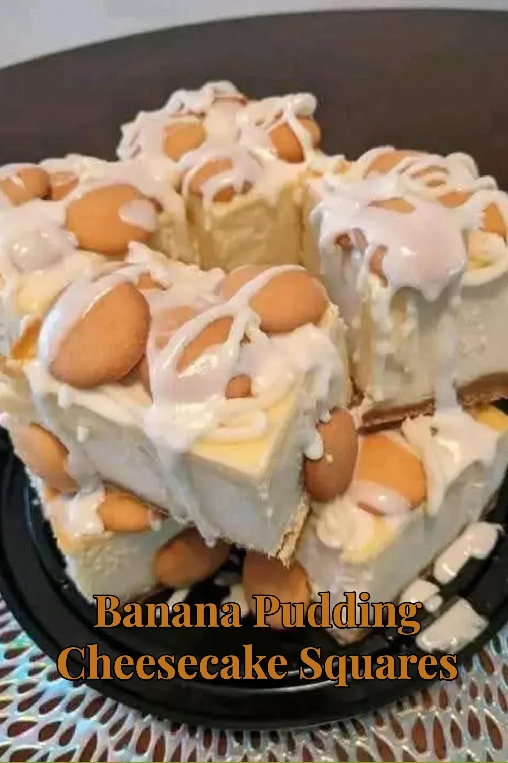 Delicious banana pudding cheesecake squares served on a dessert plate.