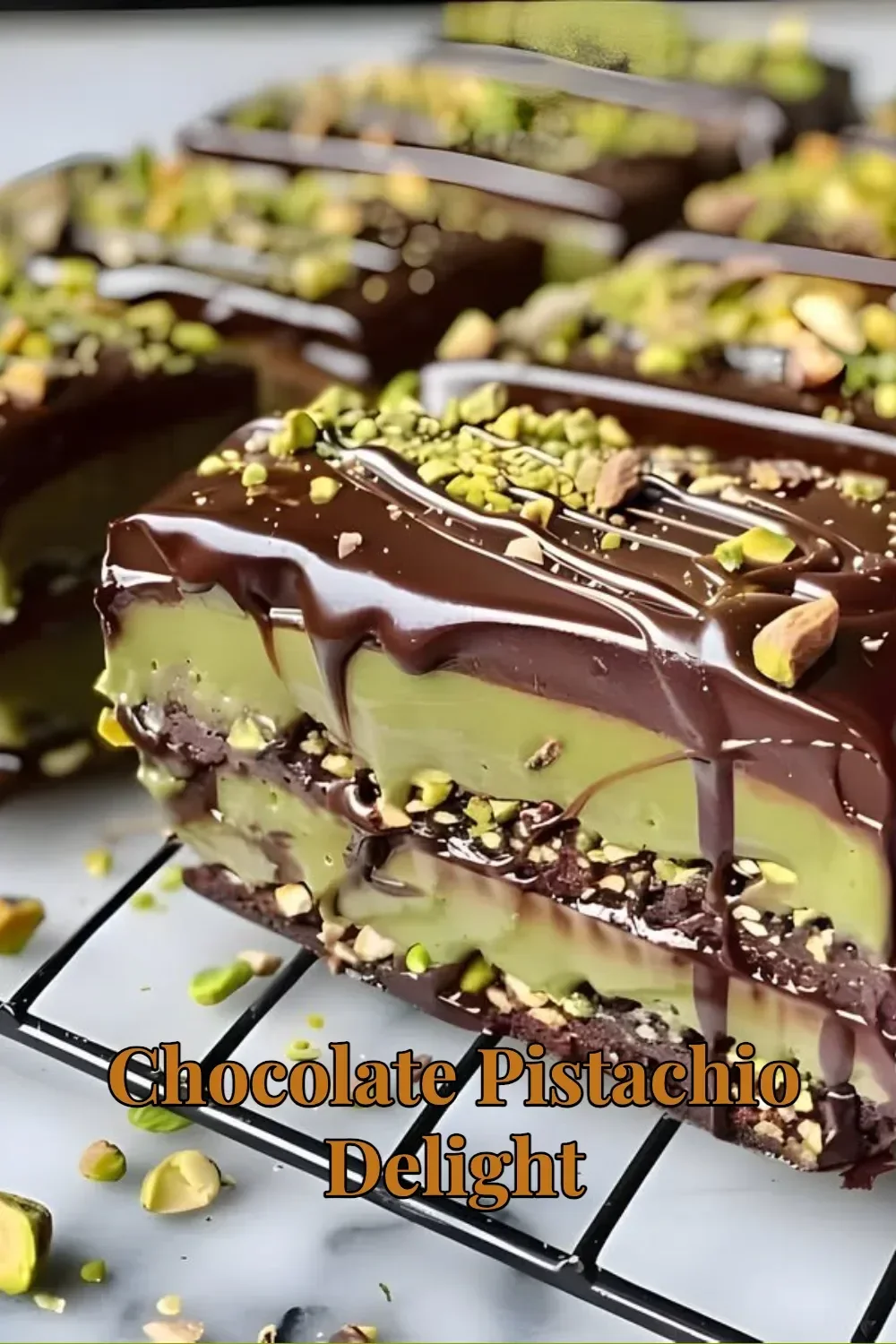 Delicious Chocolate Pistachio Delight dessert showcasing rich chocolate and crunchy pistachios.