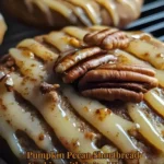 Pumpkin Pecan Shortbread Cookies drizzled with spiced honey on a plate
