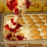 Delicious strawberry banana pudding dessert topped with fresh strawberries and bananas