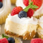 Delicious mini cheesecakes topped with fresh fruit and whipped cream