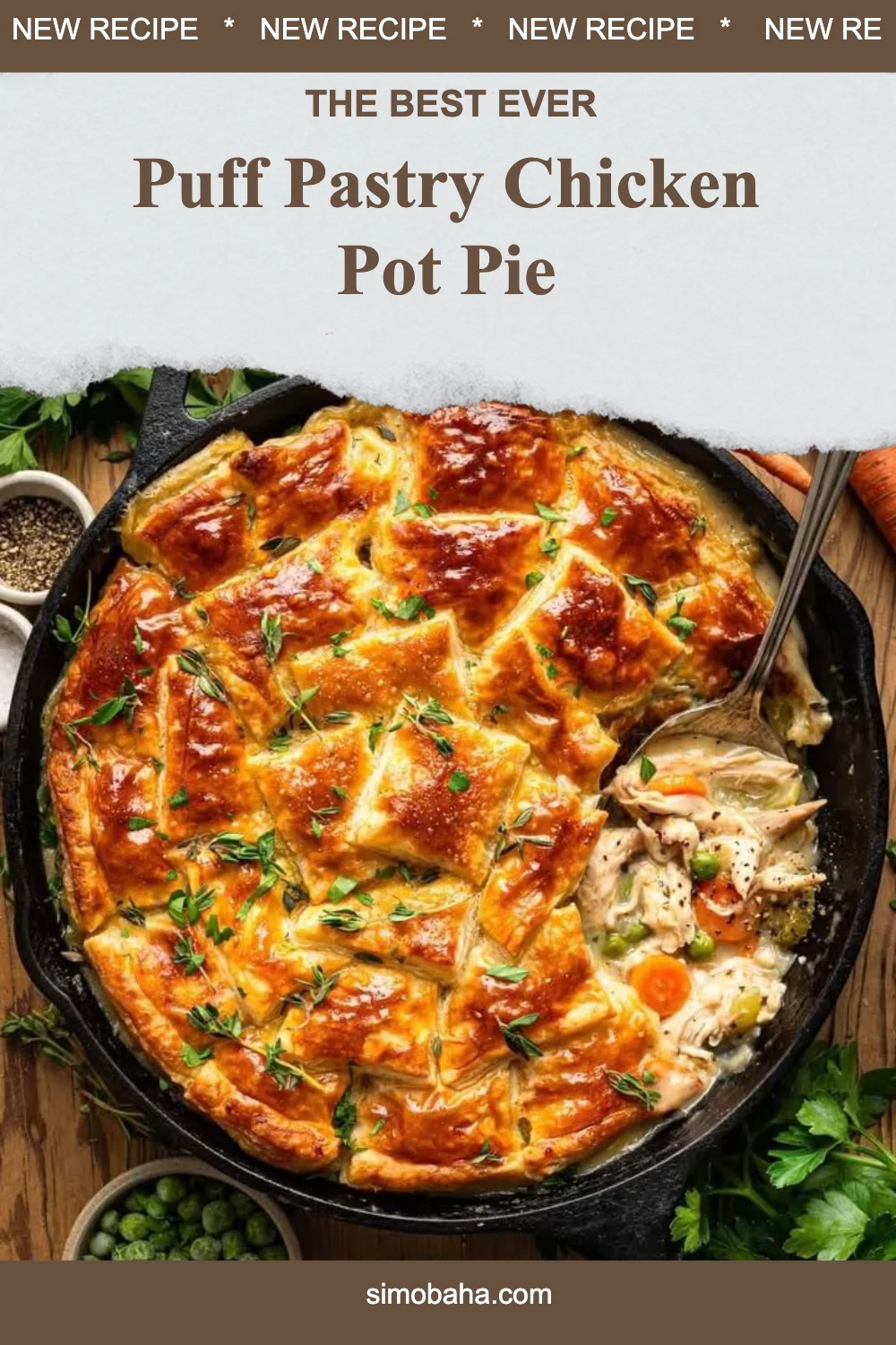 Delicious Puff Pastry Chicken Pot Pie with chicken and vegetables