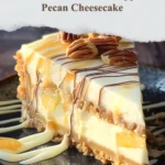 Slice of White Chocolate Pineapple Pecan Cheesecake with garnish
