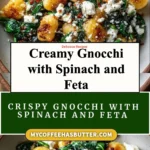 Creamy gnocchi dish with spinach and feta served in a bowl