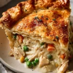 Golden Chicken Pot Pie with a flaky buttery crust, filled with tender chicken and vegetables