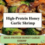Plate of high-protein honey garlic shrimp garnished with green onions