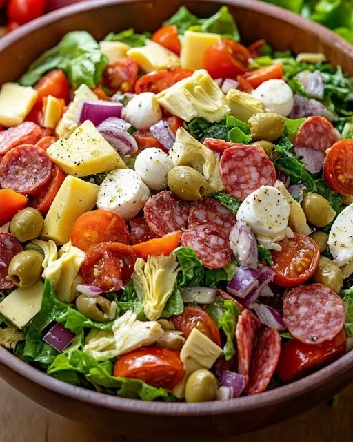 Delicious Italian Chopped Salad with colorful vegetables and dressing