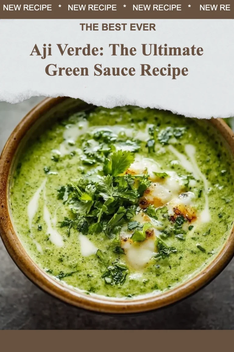 Aji verde sauce in a bowl with fresh ingredients on a wooden table.