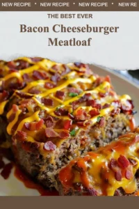 Delicious Bacon Cheeseburger Meatloaf served with toppings and sides