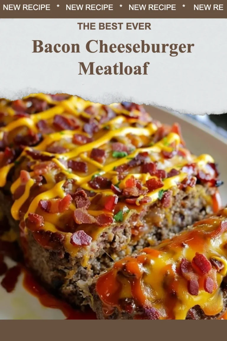 Delicious Bacon Cheeseburger Meatloaf served with toppings and sides