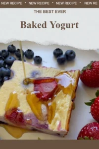 Delicious baked yogurt dessert topped with fresh fruits