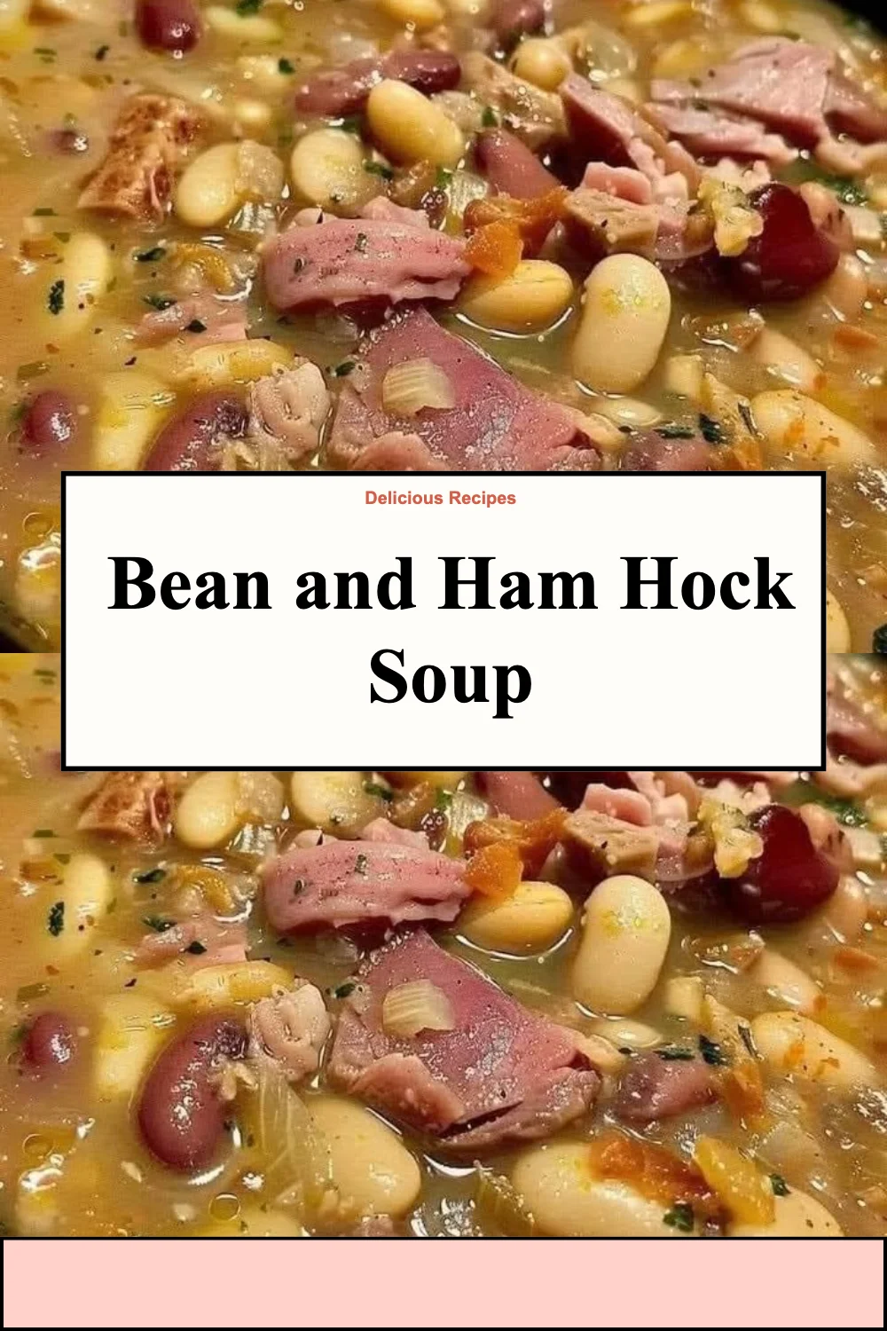 Bowl of hearty Bean and Ham Hock Soup garnished with herbs