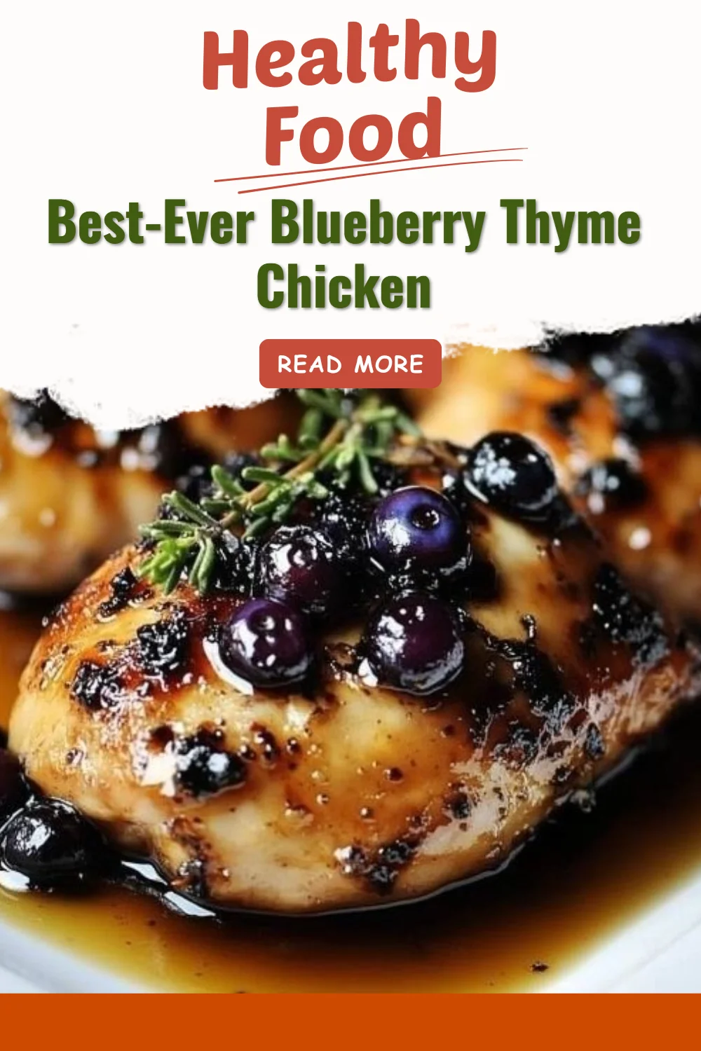 Juicy blueberry thyme chicken garnished with fresh herbs on a white plate