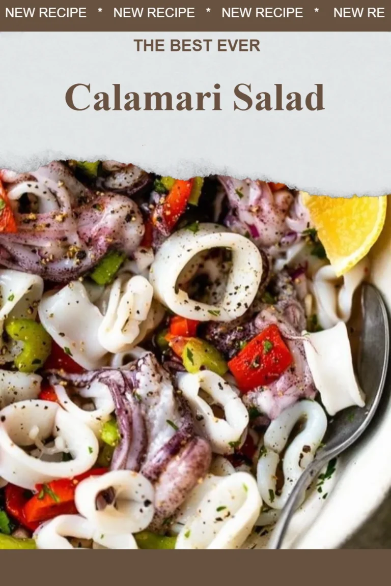 Delicious calamari salad served with fresh vegetables and dressing