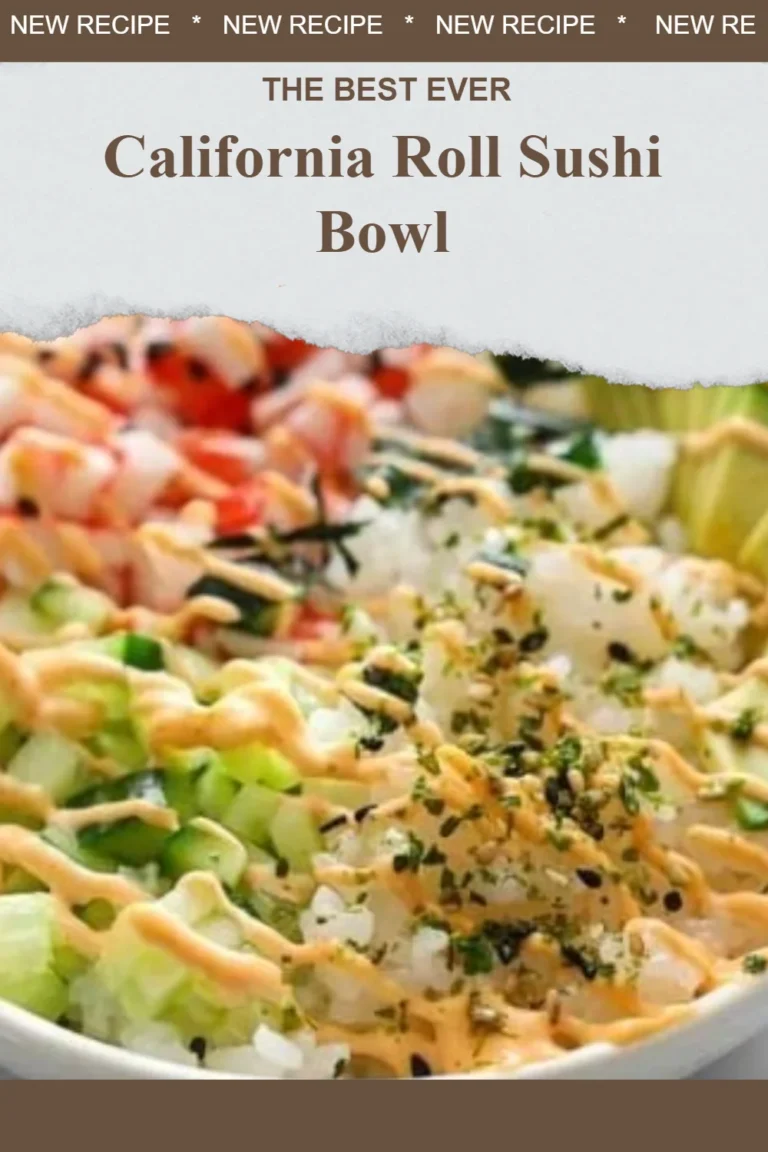 California Roll Sushi Bowl garnished with avocado, crab, and cucumber