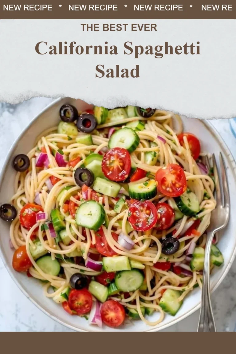 Colorful California Spaghetti Salad with fresh vegetables and dressing