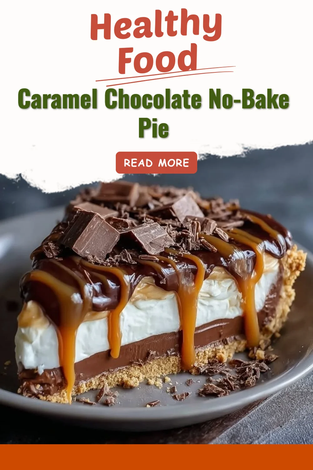 Delicious caramel chocolate no-bake pie ready to serve