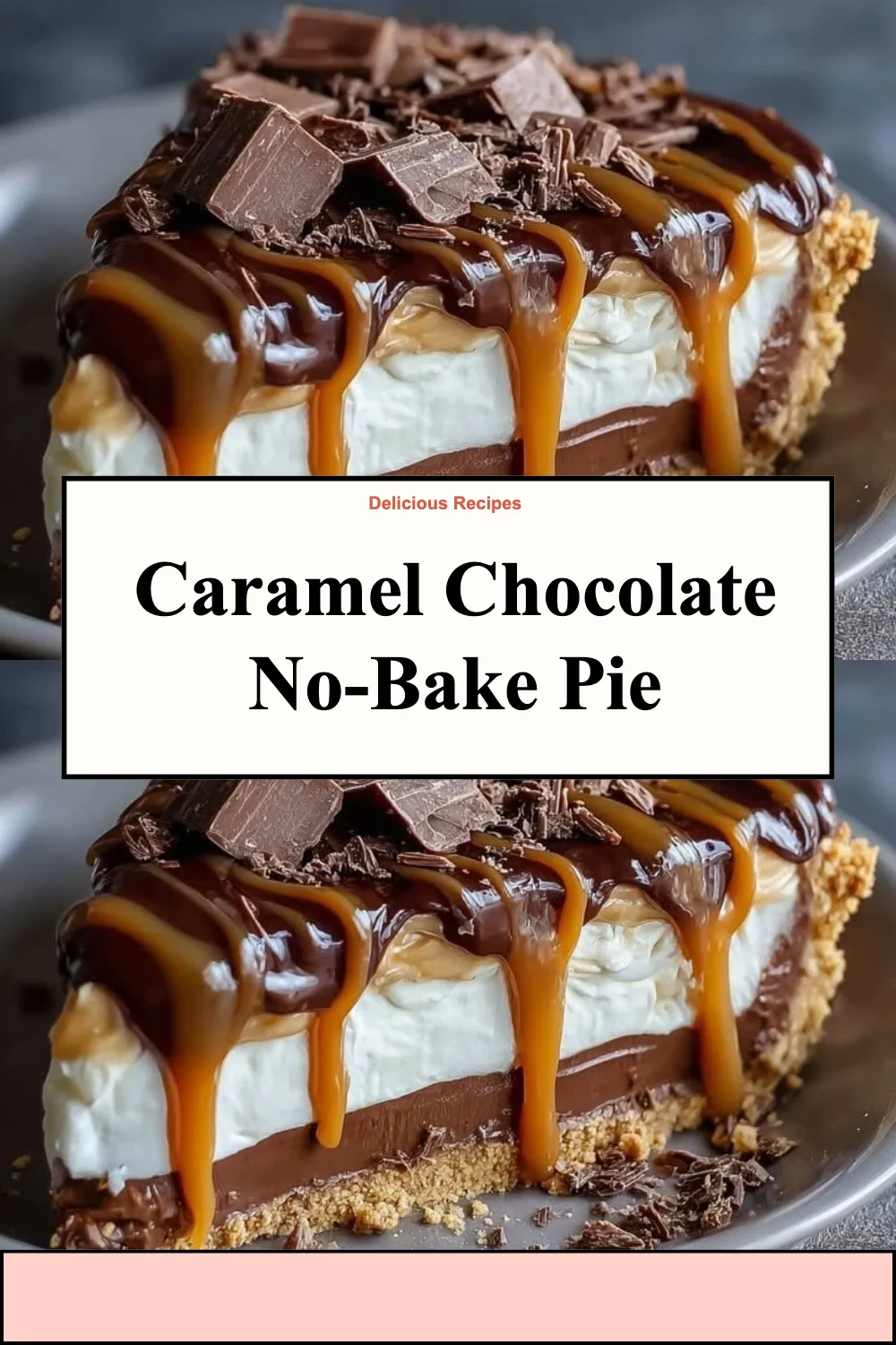 Delicious Caramel Chocolate No-Bake Pie ready to serve.