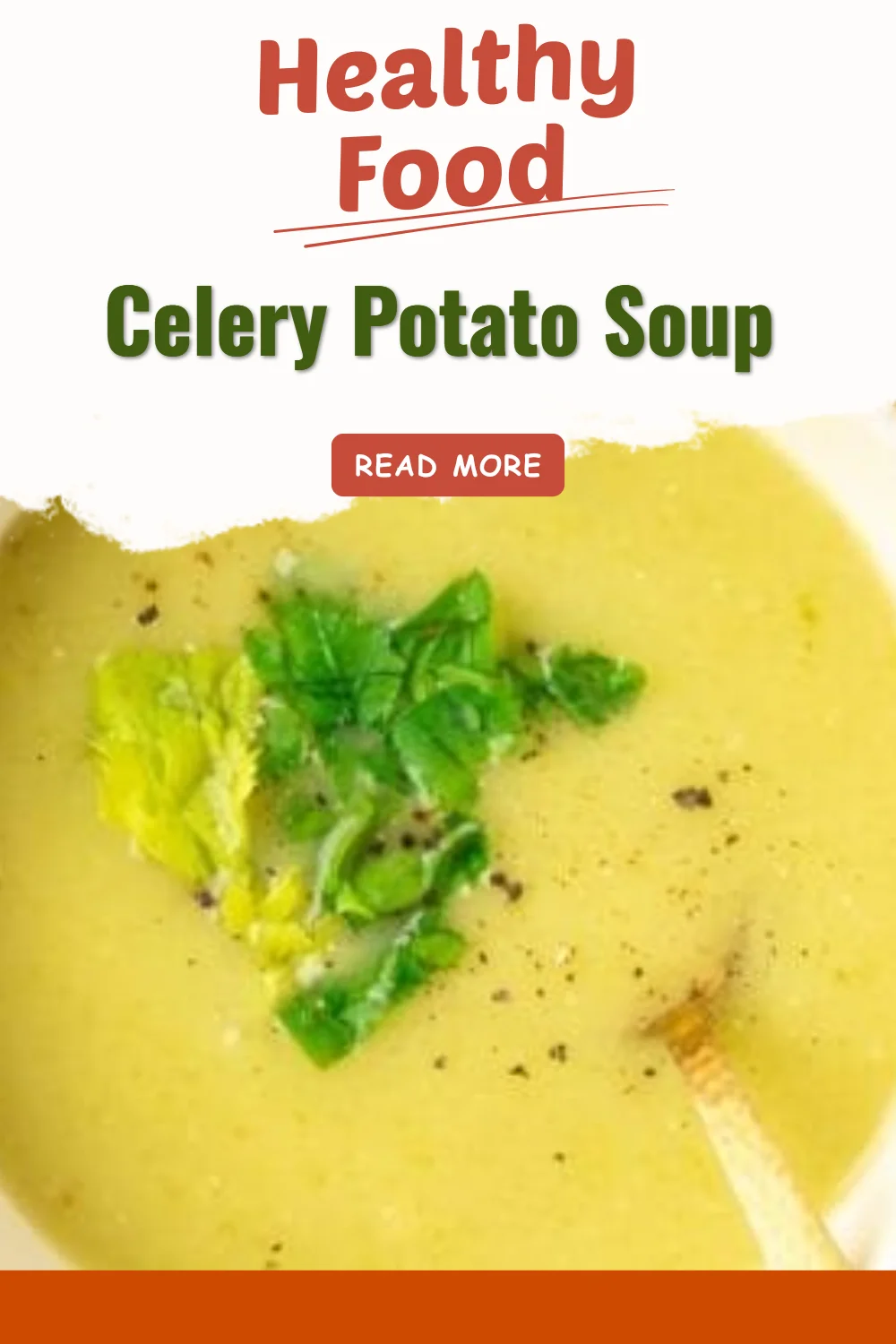Bowl of creamy Celery Potato Soup garnished with fresh herbs