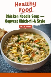 Bowl of Chicken Noodle Soup inspired by Chick-fil-A style recipe
