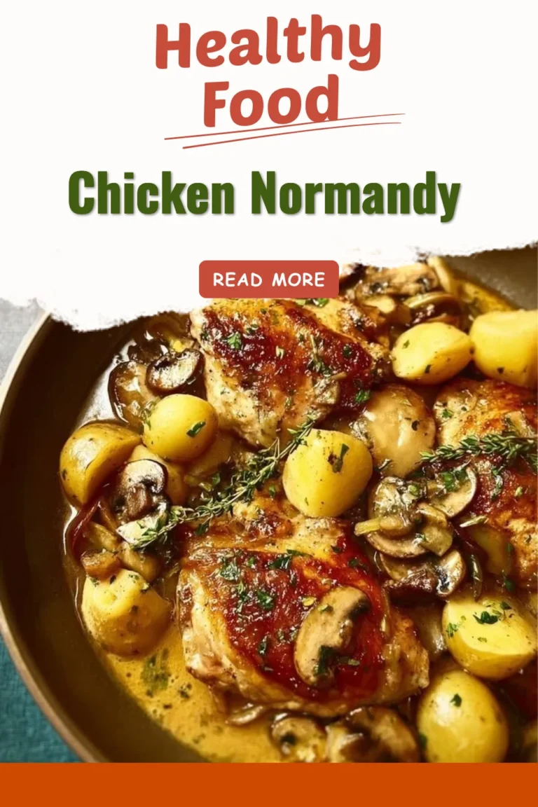 Delicious Chicken Normandy with creamy sauce and apples on a plate