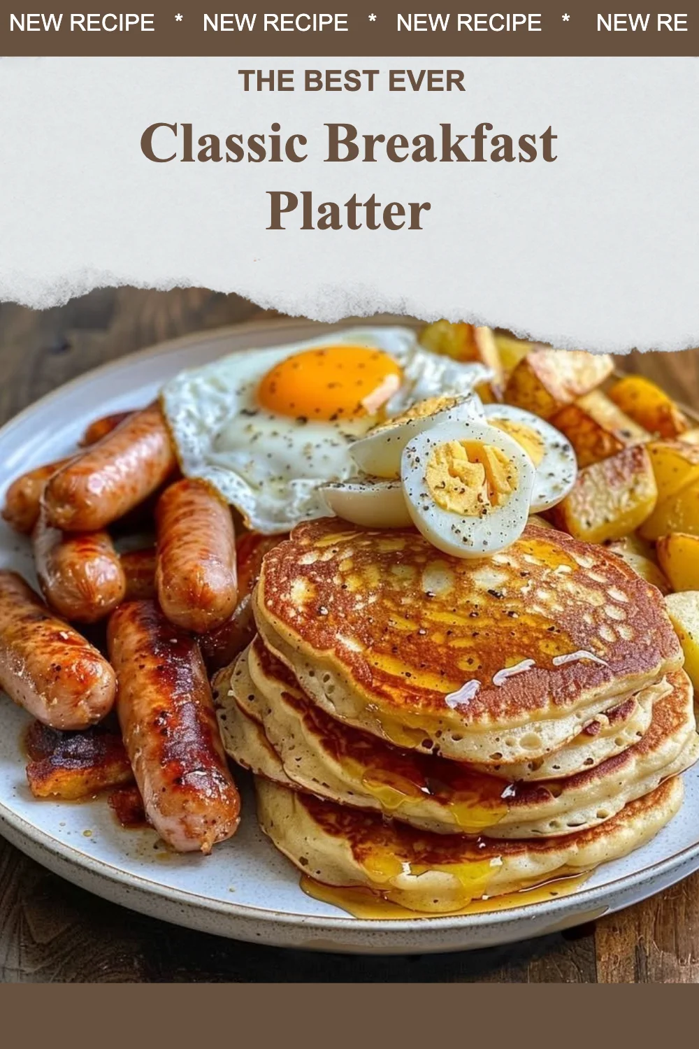 Classic breakfast platter with eggs, bacon, toast, and fresh fruit