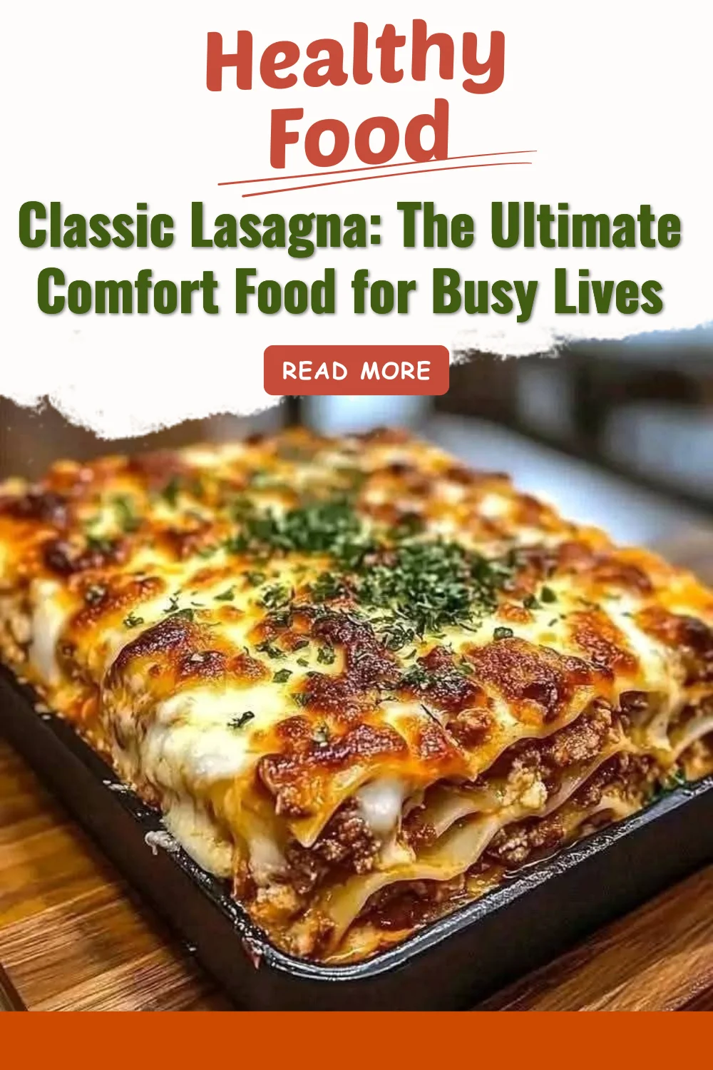 A delicious serving of classic lasagna topped with cheese and herbs