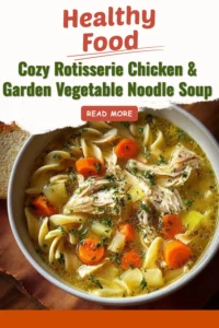 Cozy rotisserie chicken and garden vegetable noodle soup in a bowl