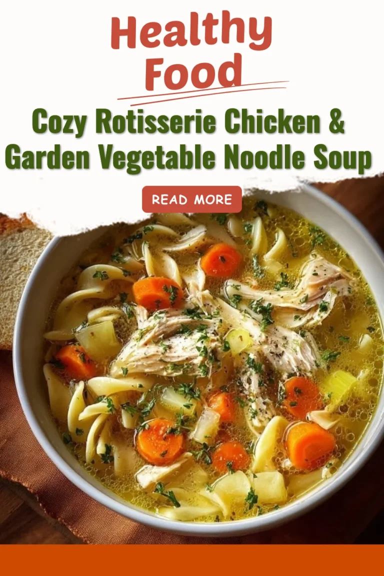 Cozy rotisserie chicken and garden vegetable noodle soup in a bowl