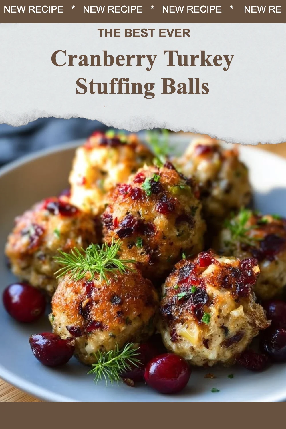 Cranberry Turkey Stuffing Balls served on a festive plate