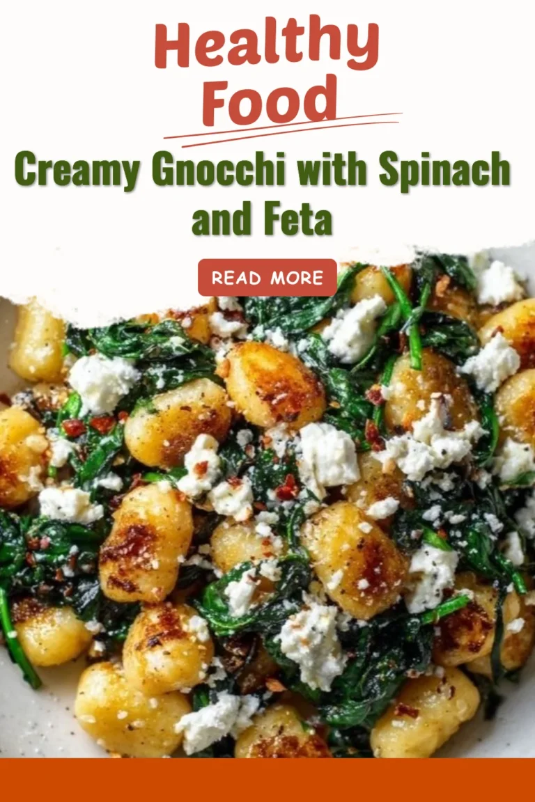 Creamy gnocchi dish with spinach and feta in a bowl