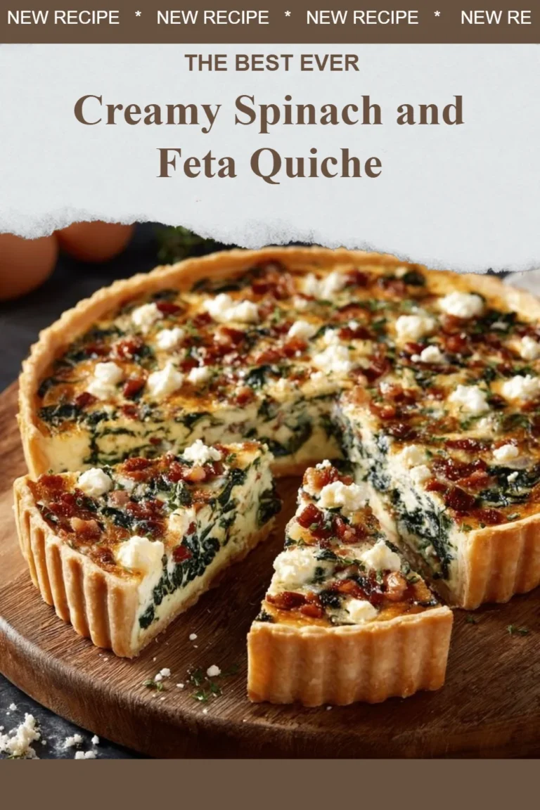 Creamy spinach and feta quiche, a delicious savory pie filled with nutritious ingredients.
