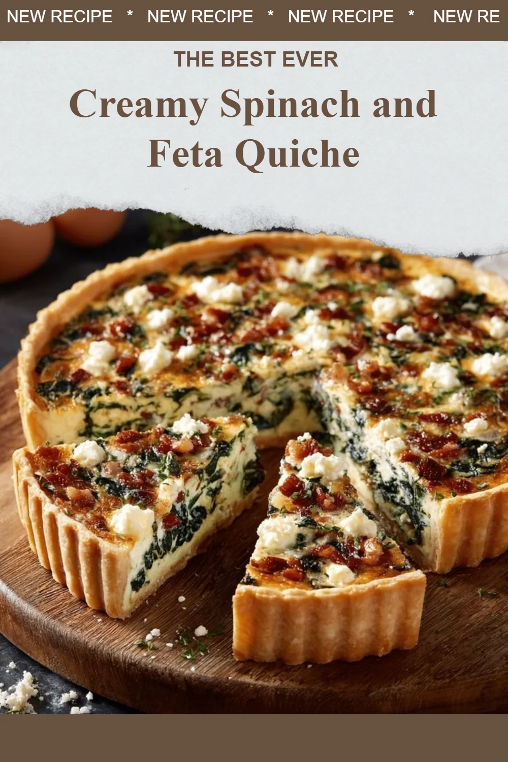 Creamy spinach and feta quiche, a delicious savory pie filled with nutritious ingredients.