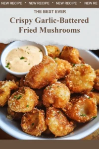 Crispy garlic-battered fried mushrooms served on a plate