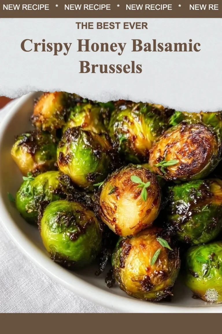 Plate of Crispy Honey Balsamic Brussels sprouts garnished with herbs