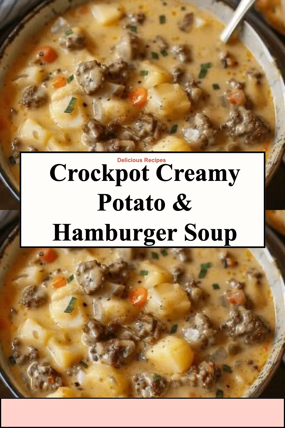 Crockpot Creamy Potato and Hamburger Soup served in a bowl