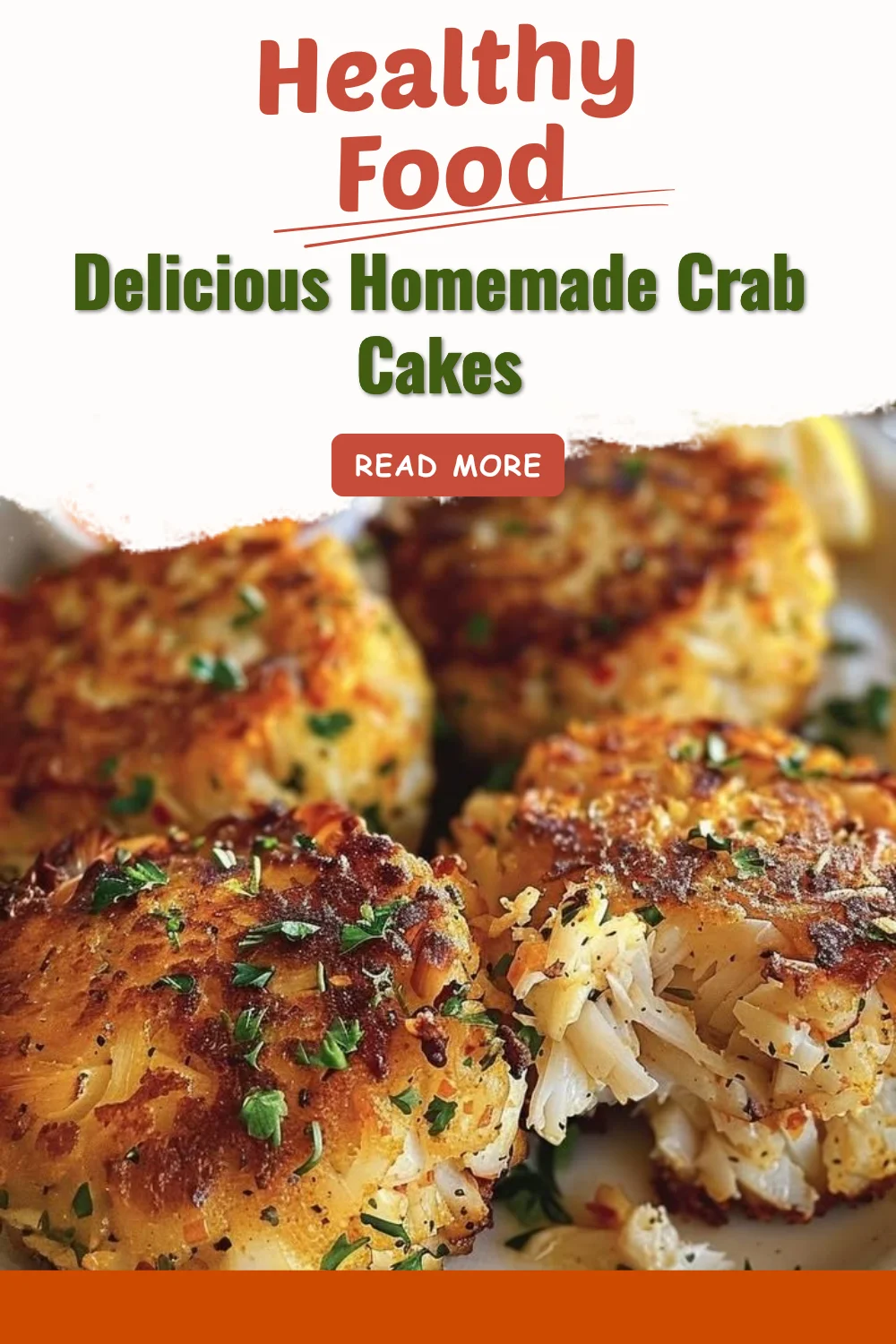 Plate of delicious homemade crab cakes garnished with sauce and herbs