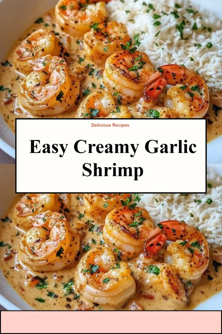 Delicious plate of easy creamy garlic shrimp with herbs and pasta