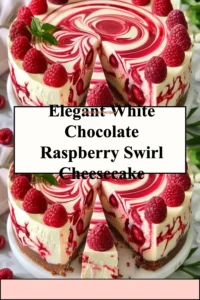 Slice of elegant white chocolate raspberry cheesecake with raspberry swirl on top