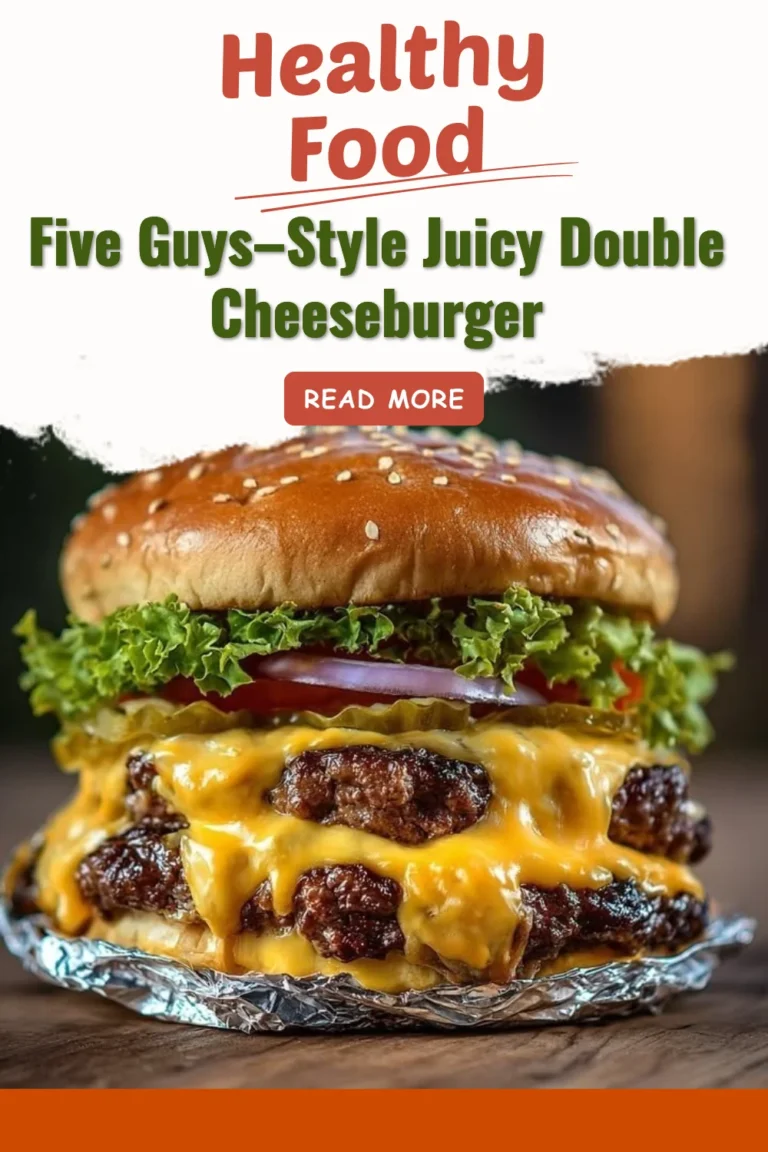 Delicious Five Guys-style juicy double cheeseburger with fresh toppings