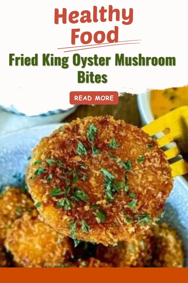 Golden Fried King Oyster Mushroom Bites served with a dipping sauce
