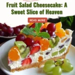 Delicious fruit salad cheesecake topped with colorful fresh fruit slices
