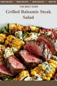 Grilled balsamic steak salad with fresh greens and cherry tomatoes