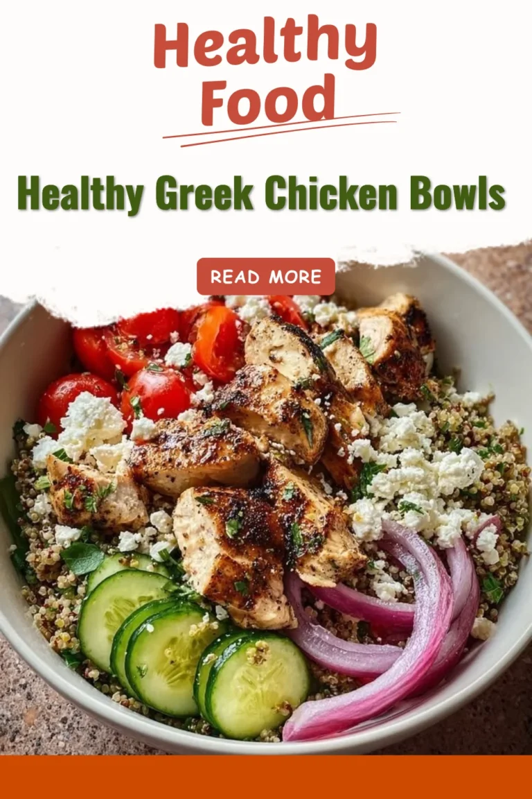 Healthy Greek Chicken Bowls with fresh vegetables and flavorful dressing