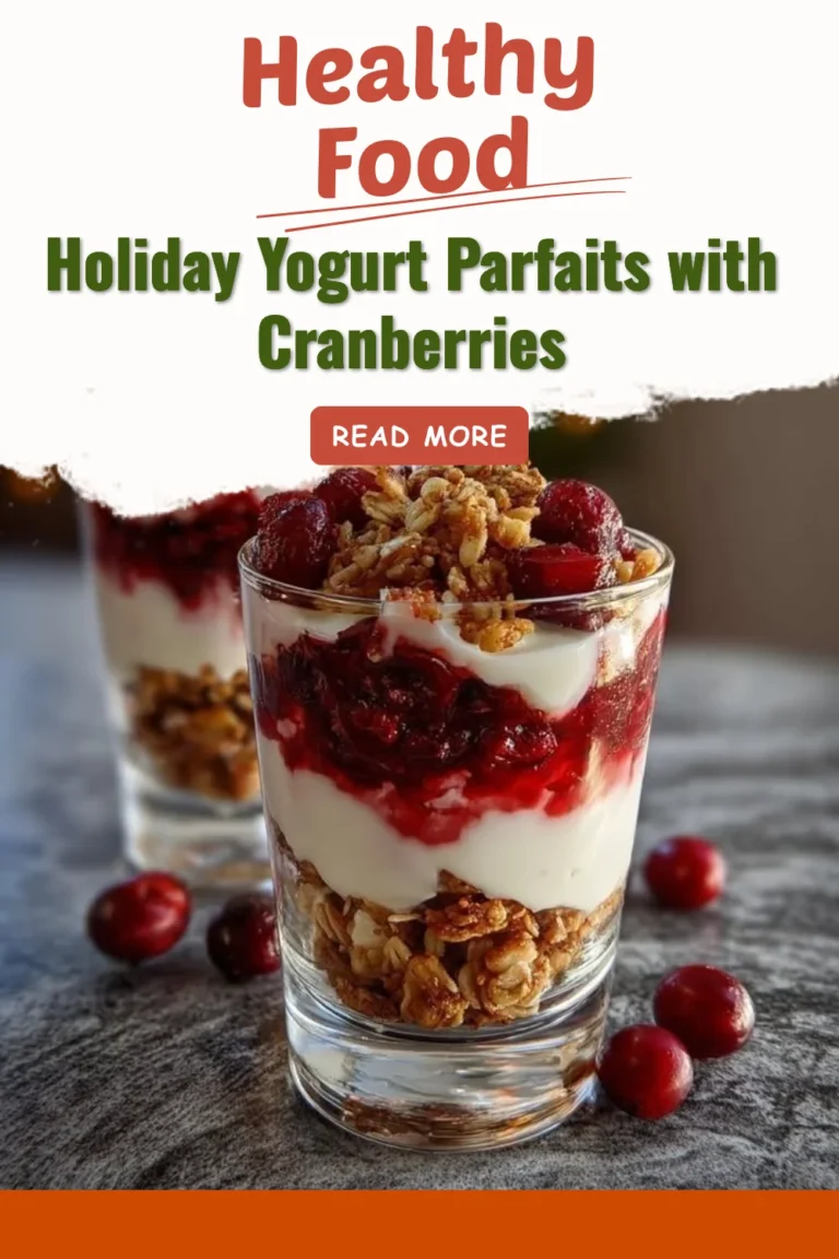 Holiday yogurt parfaits layered with cranberries and granola for a festive dessert