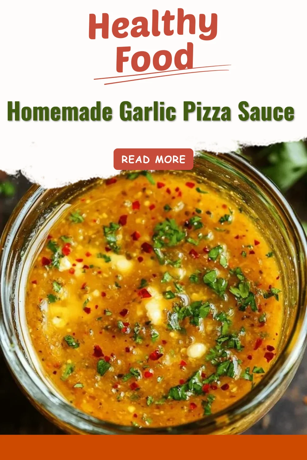 Bowl of homemade garlic pizza sauce with fresh ingredients.
